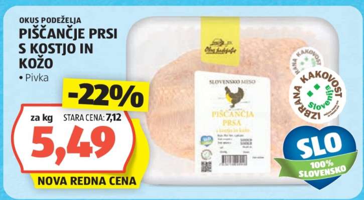 PIŠČANČJE PRSI S KOSTJO IN KOŽO