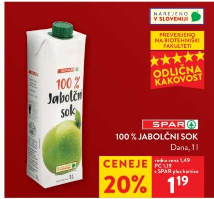 SPAR 100 % JABOLČNI SOK