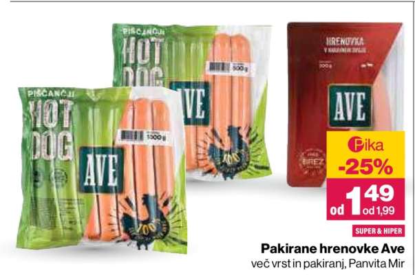 Pakirane hrenovke Ave