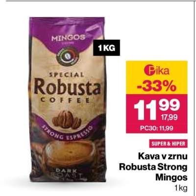 Kava v zrnu Robusta Strong Mingos