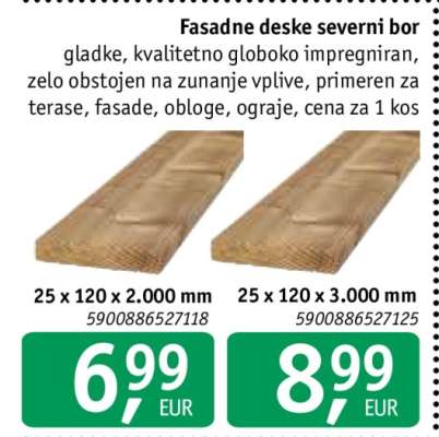 Fasadne deske severni bor 25 x 120 x 2.000 mm