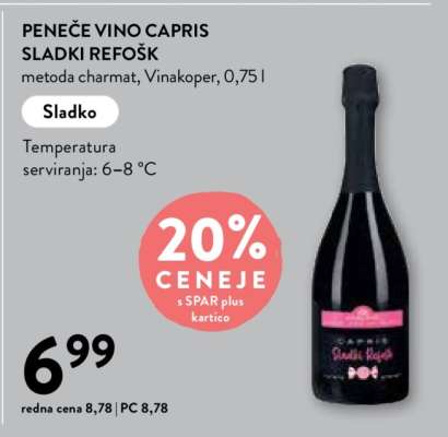 Peneče vino Capris Sladki Refošk