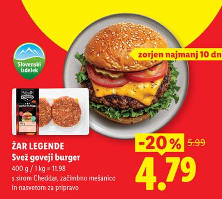 ŽAR LEGENDE Svež goveji burger