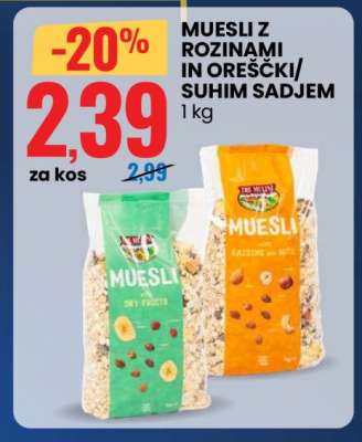 Muesli z rozinami in oreščki/suhim sadjem