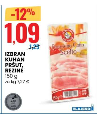 Izbran kuhan pršut, rezine