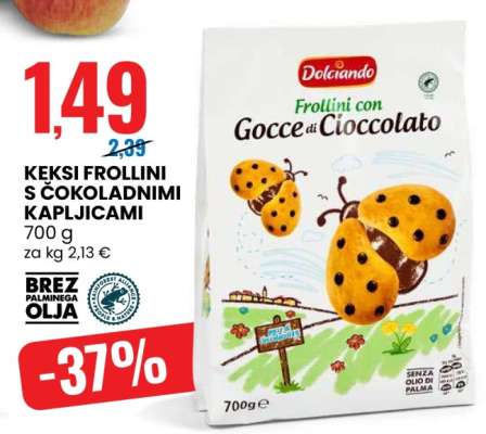 KEKSI FROLLINI S ČOKOLADNIMI KAPLJICAMI