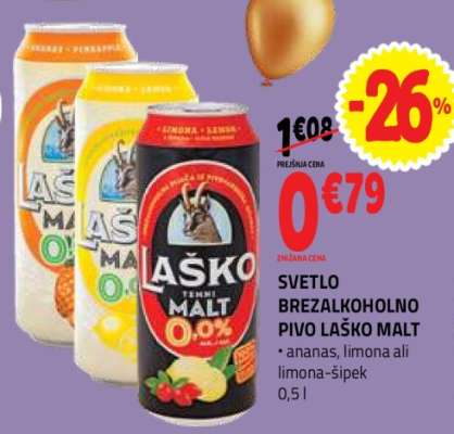 Svetlo brezalkoholno pivo Laško Malt