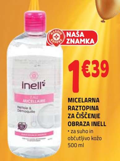 Micelarna raztopina za čiščenje obraza Inell