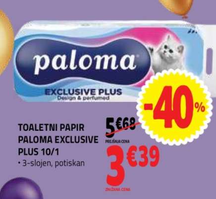 TOALETNI PAPIR PALOMA EXCLUSIVE PLUS 10/1