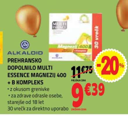 PREHRANSKO DOPOLNILO MULTI ESSENCE MAGNEZIJ 400 + B KOMPLEKS