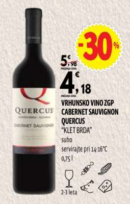 VRHUNSKO VINO ZGP CABERNET SAUVIGNON QUERCUS