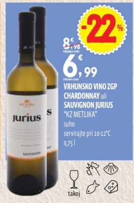 VRHUNSKO VINO ZGP CHARDONNAY ali SAUVIGNON JURIUS