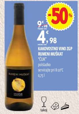 KAKOVOSTNO VINO ZGP RUMENI MUŠKAT