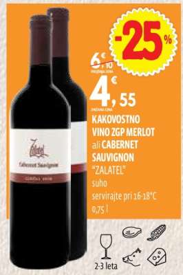 KAKOVOSTNO VINO ZGP MERLOT ali CABERNET SAUVIGNON "ZLATEK"