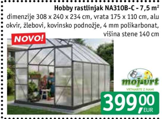 Hobby rastlinjak NA310B-C - 7,5 m²