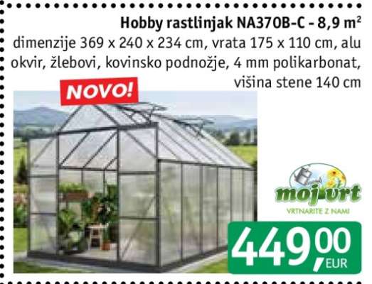 Hobby rastlinjak NA370B-C - 8,9 m²
