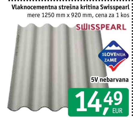 Vlaknocementna strešna kritina Swisspearl