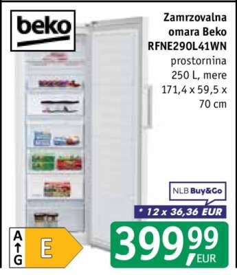 Zamrzovalna omara Beko RFNE290L41WN