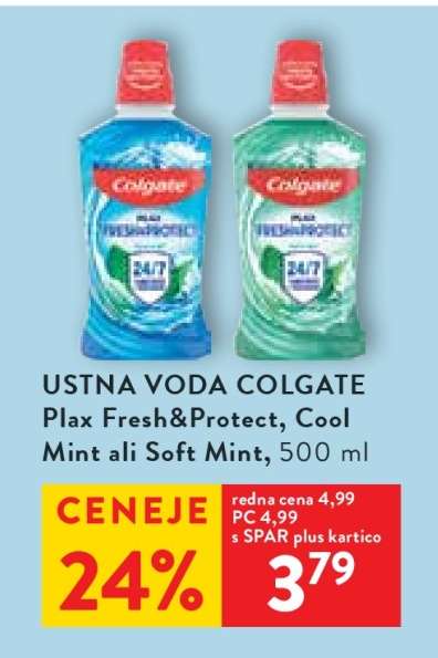 USTNA VODA COLGATE Plax Fresh&Protect, Cool Mint ali Soft Mint, 500 ml