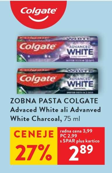ZOBNA PASTA COLGATE Advanced White ali Advanved White Charcoal, 75 ml