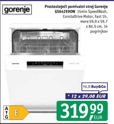 Prostostoječi pomivalni stroj Gorenje GS642E90W